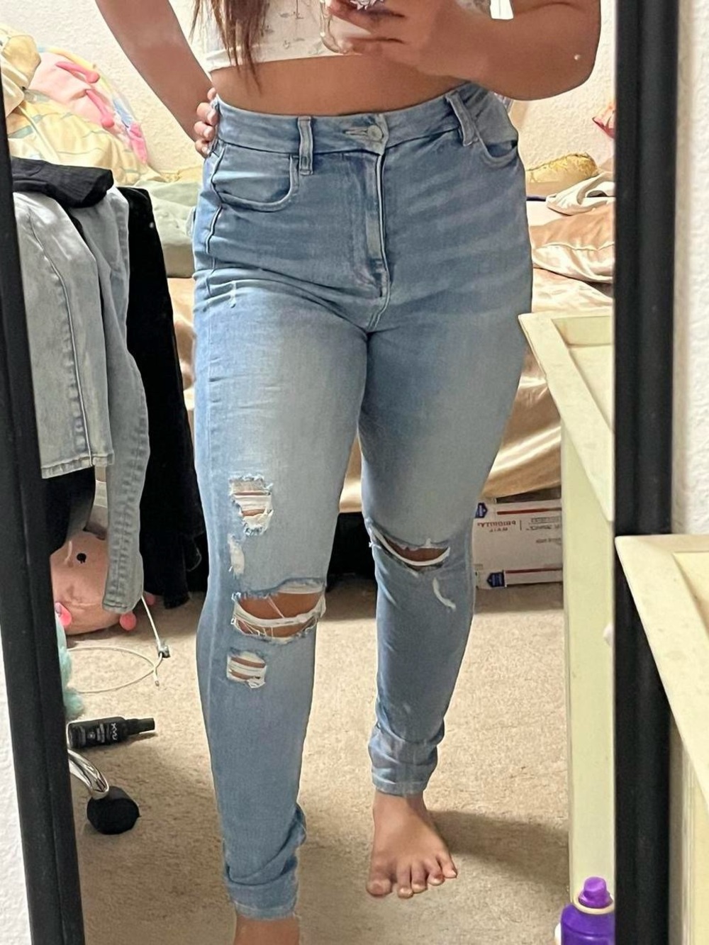 ੈ✩‧₊˚ american eagle light wash denim high waisted curvy jegging jeans